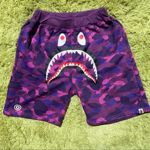 bape purple camo shorts
